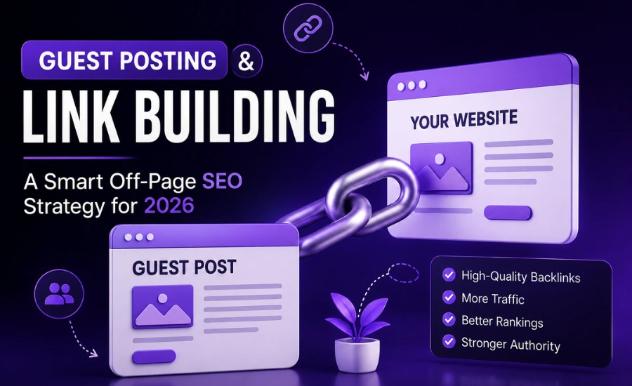 Guest posting and link building strategy diagram for off-page SEO
